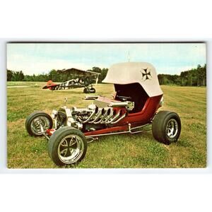Hot Rod Postcard Red Baron Roadster Custom Car Vintage Automobile Mod Cool Plane